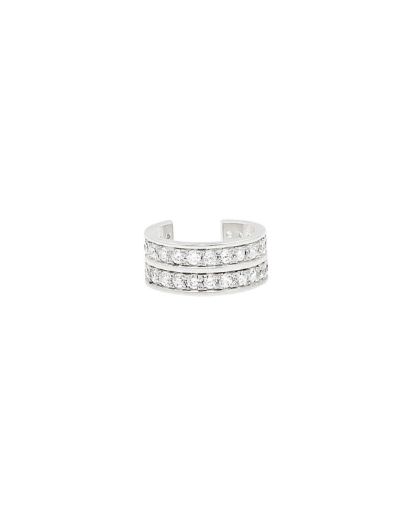 Silver ear cuff with two rows of cubic zirconia stones, front product view