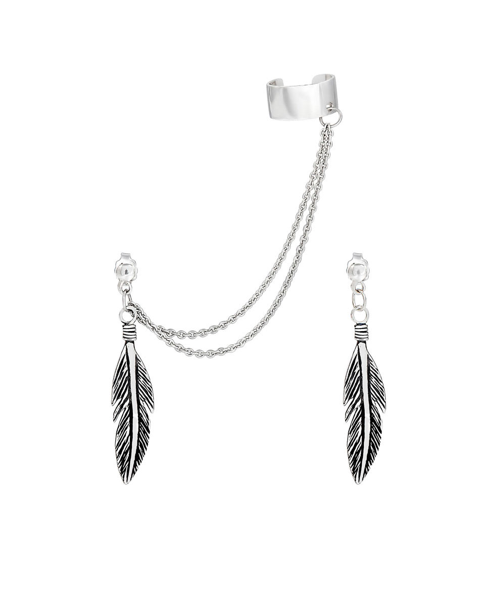 Feather chain ear cuff set on white background