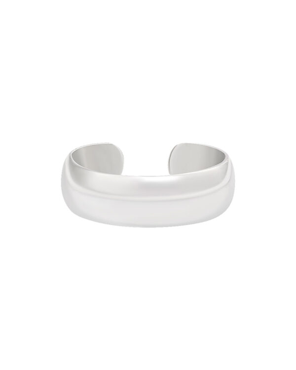 Sterling silver minimalist ear cuff with adjustable oval design, front view