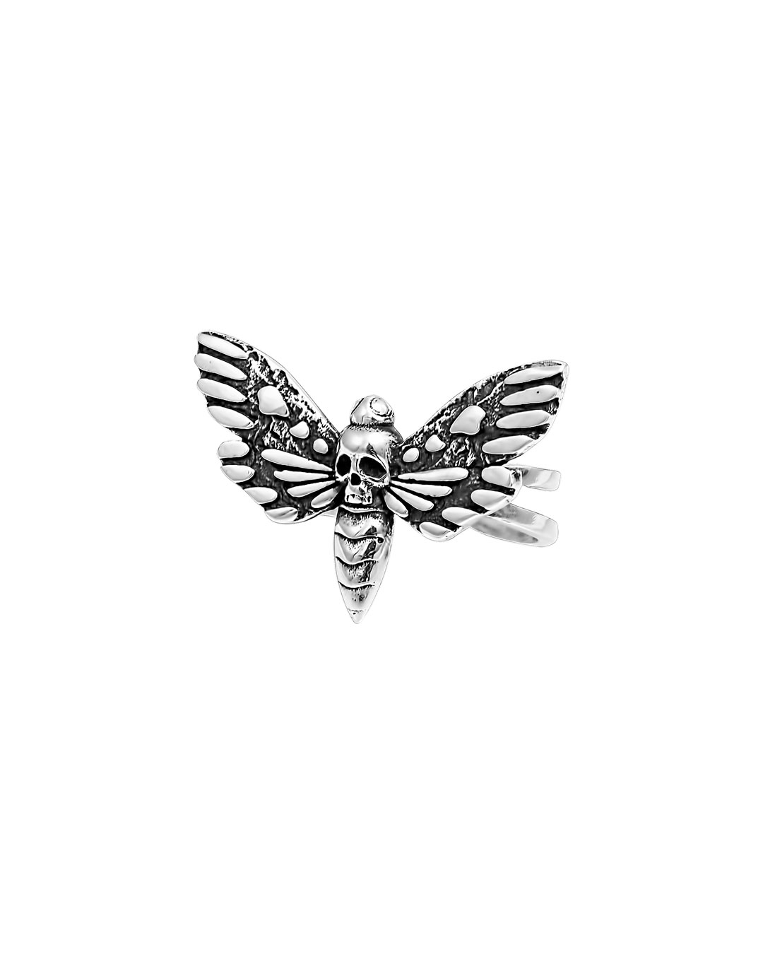Sterling silver hawk moth ear cuff with skull detail