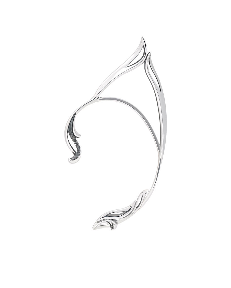 Silver elf ear cuff on white background