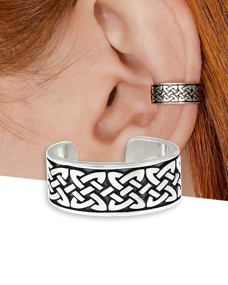 Unisex celtic ear cuff silver