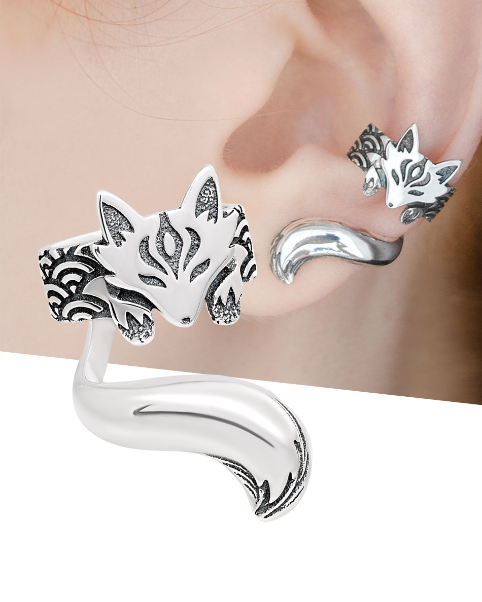 Kitsune fox ear cuff silver