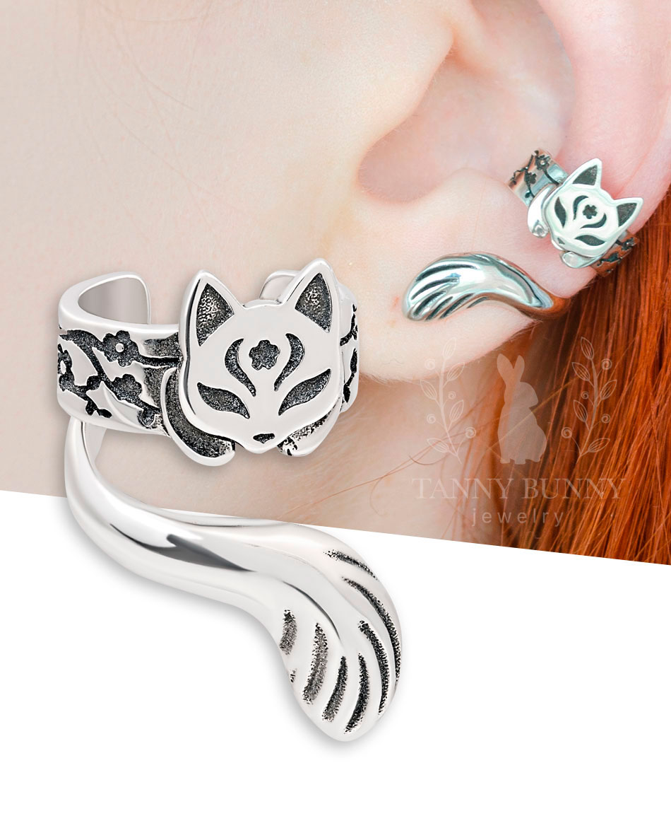 Japanese cat ear cuff silver