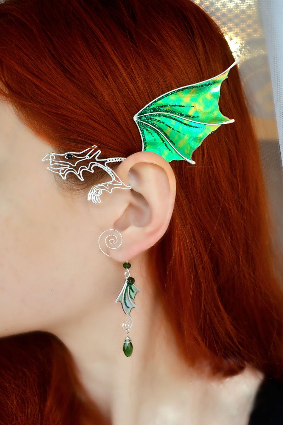 Dragon ear cuff green