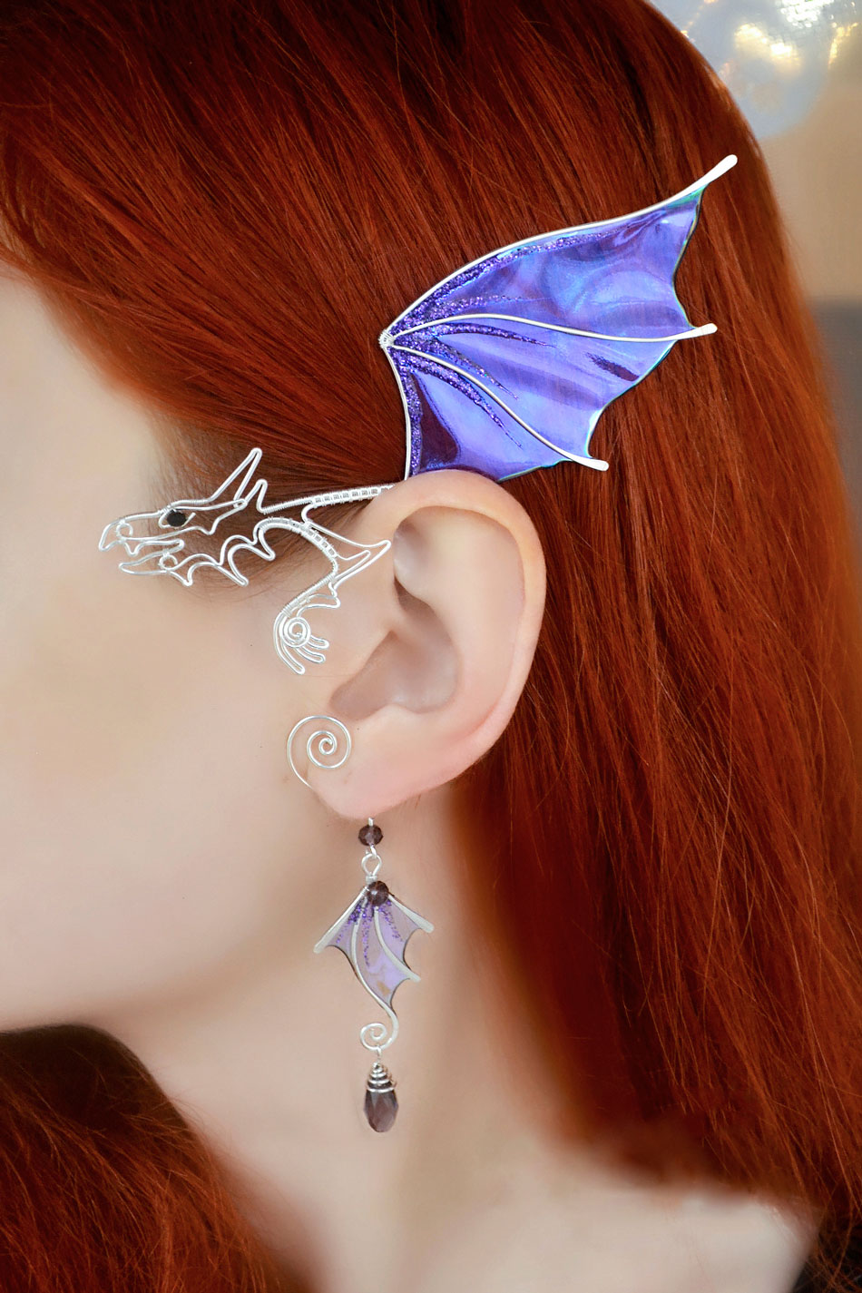 Dragon ear cuff purple