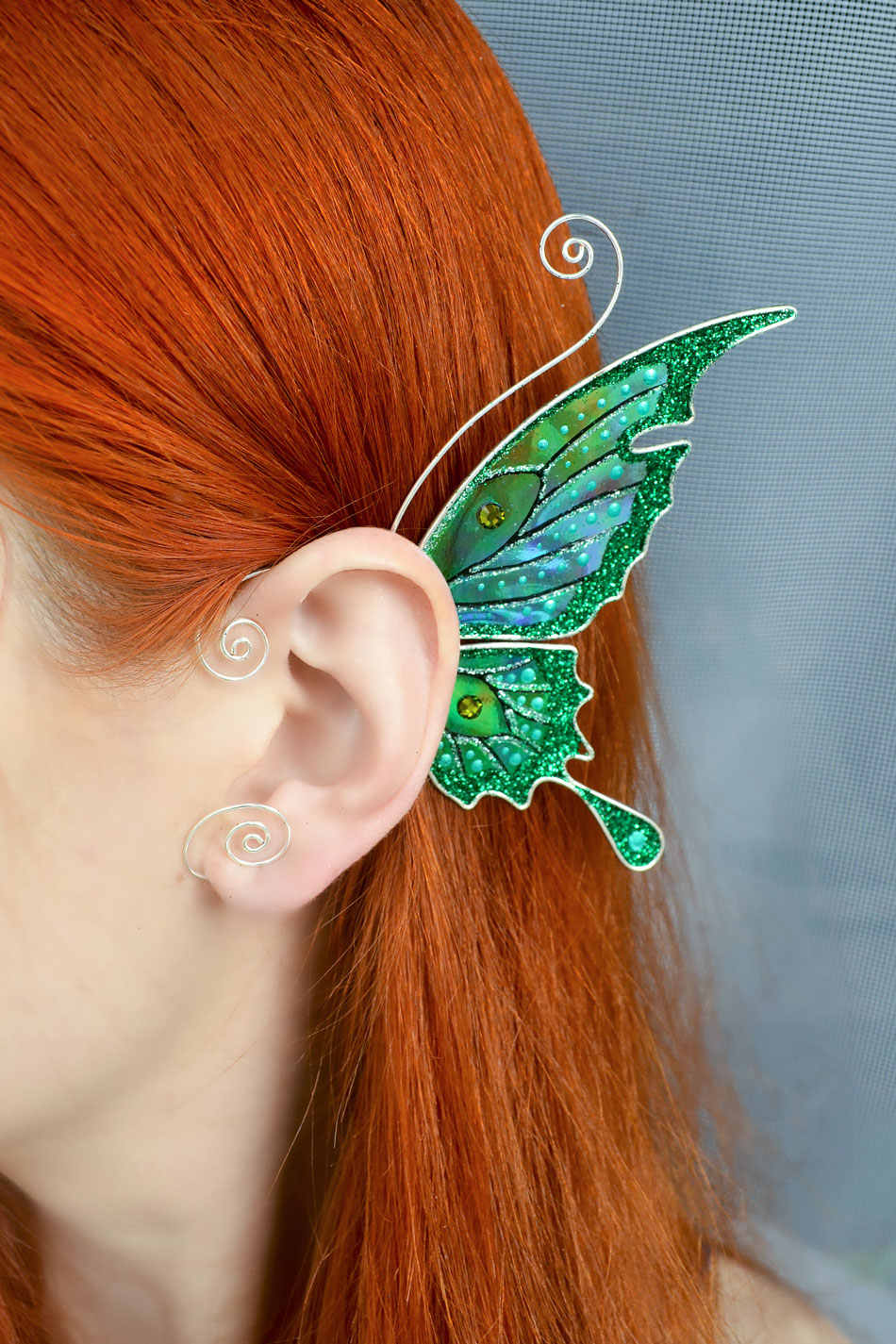 Butterfly wing ear cuff green