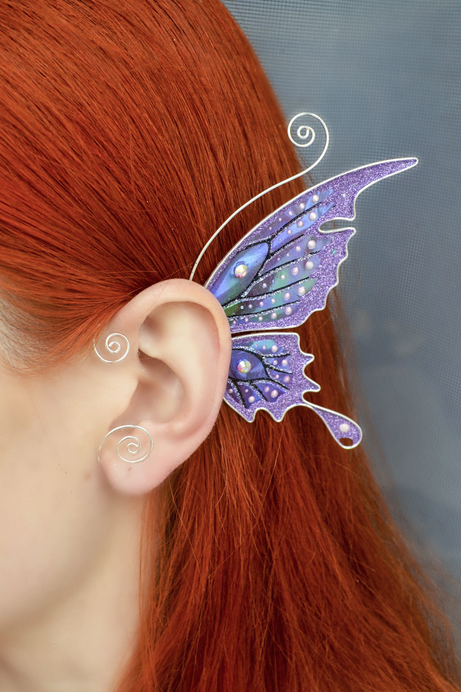 Butterfly wing ear cuff purple