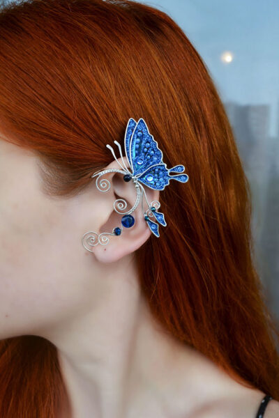 Butterfly ear cuff dark blue