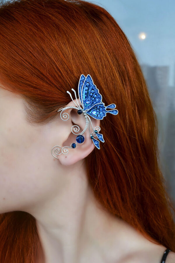 Butterfly ear cuff dark blue