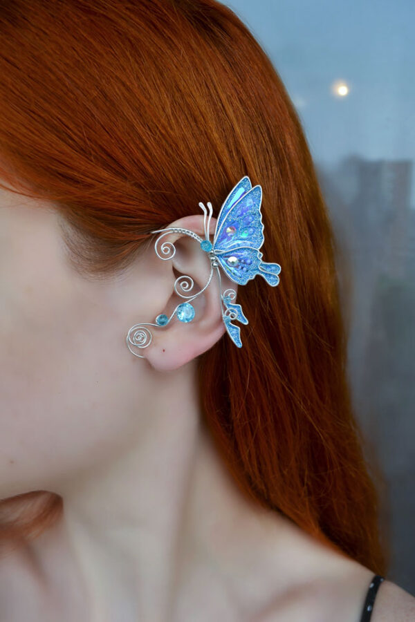 Butterfly ear cuff blue