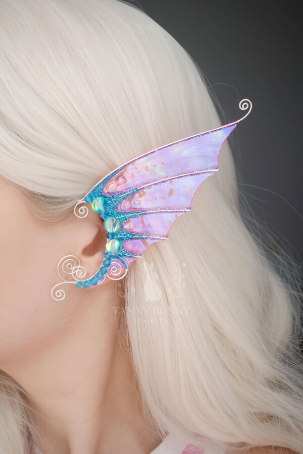 pink and blue mermaid ear cuff with iridescent glow