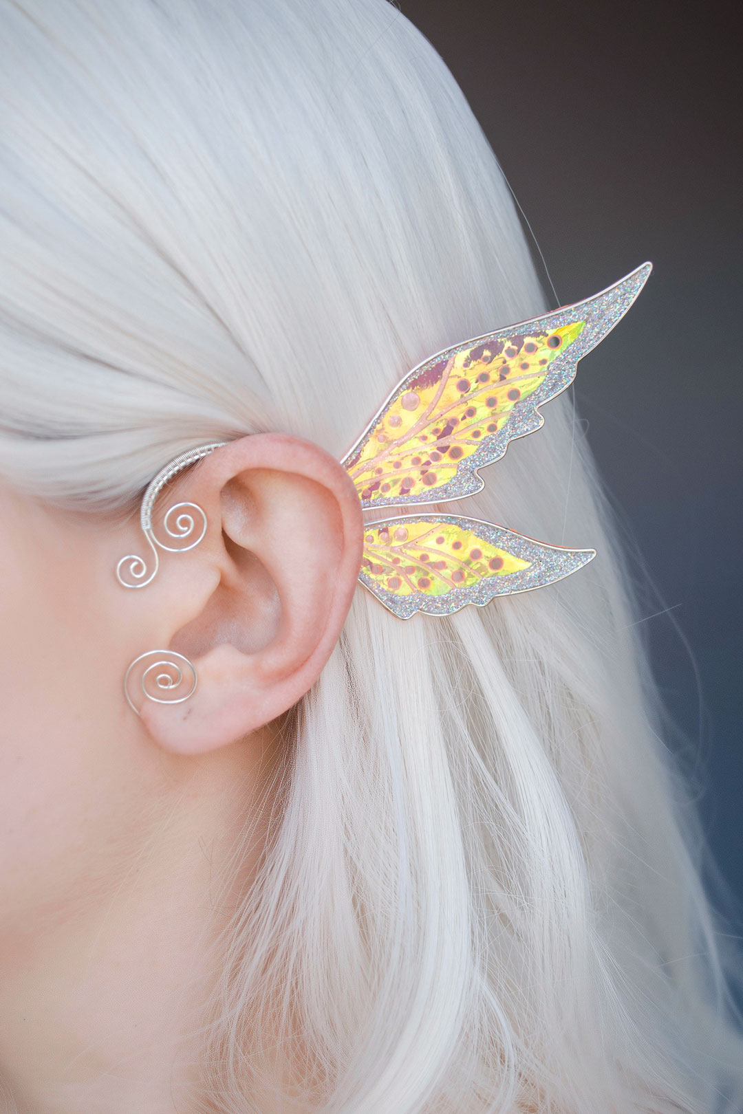 Fairy wing ear cuff golden pink