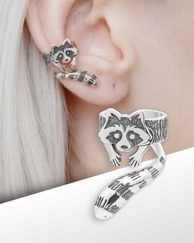 Raccoon ear cuff on model’s ear, no piercing