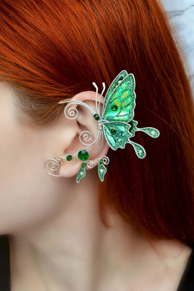 Butterfly ear cuff green