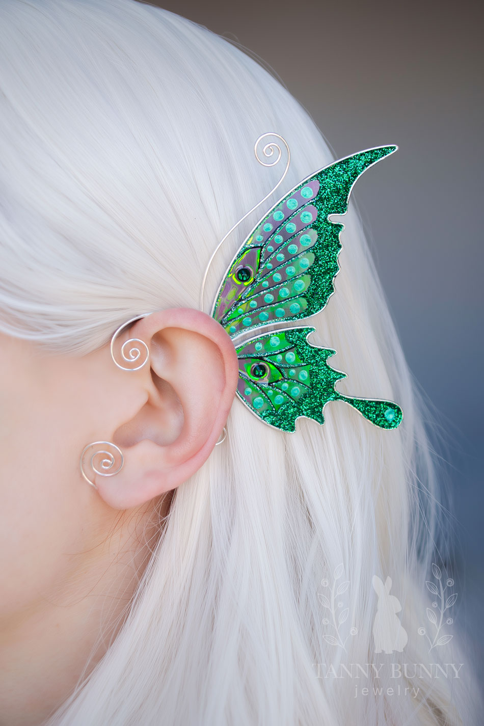 Butterfly wing ear cuff green