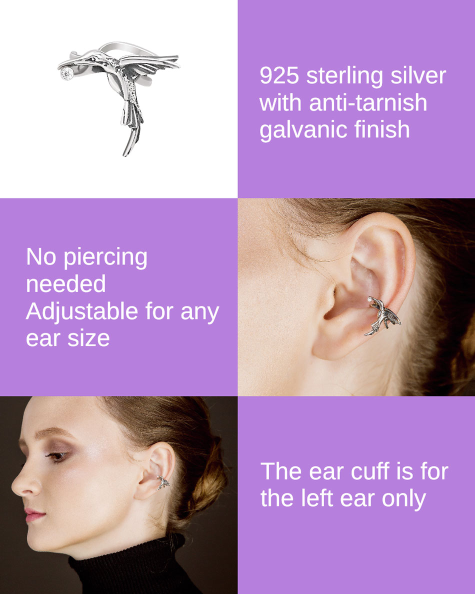 Humming Bird Ear Cuff – Sterling Silver Earring No Piercing