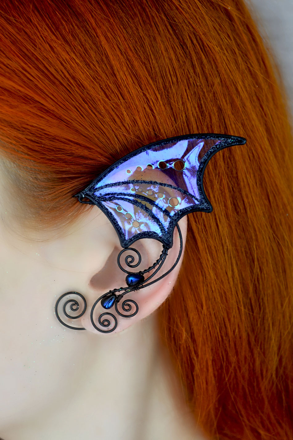 Gothic bat ear cuff purple