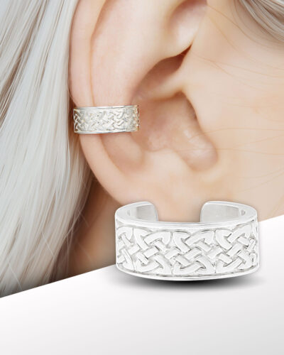 Sterling silver Celtic ear cuff on ear, no piercing