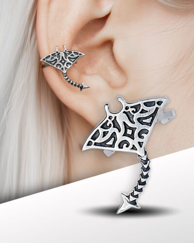 sting ray ear cuff close-up on model with light hair