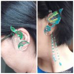 Butterfly wing ear cuff with pendants blue