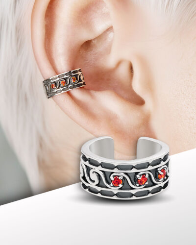 egypt ear cuff on ear with red cubic zirconia