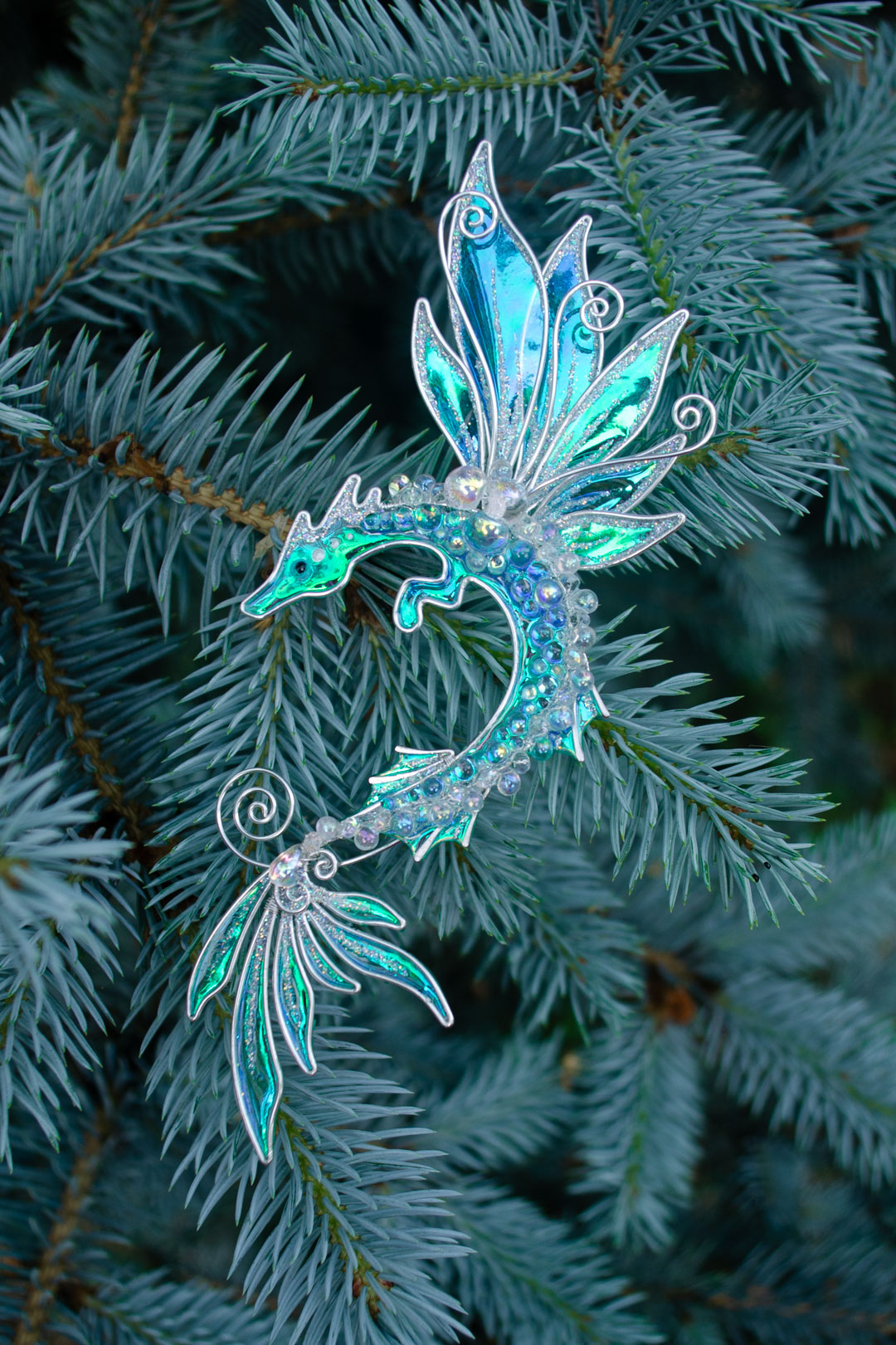 sea dragon ear cuff handmade mermaid ear jewelry with wings on pine branches
