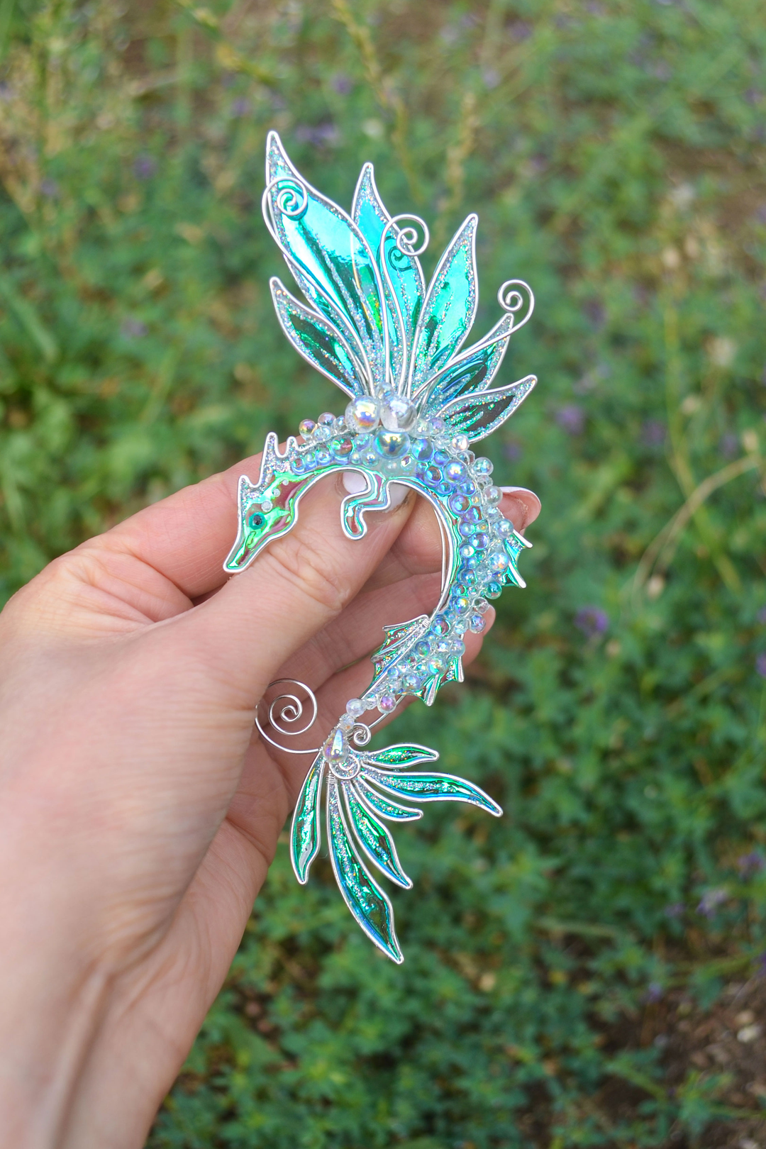 sea dragon ear cuff handmade no piercing fantasy ear cuff