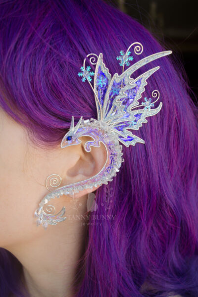 Ice dragon ear cuff no piercing, dragon earring