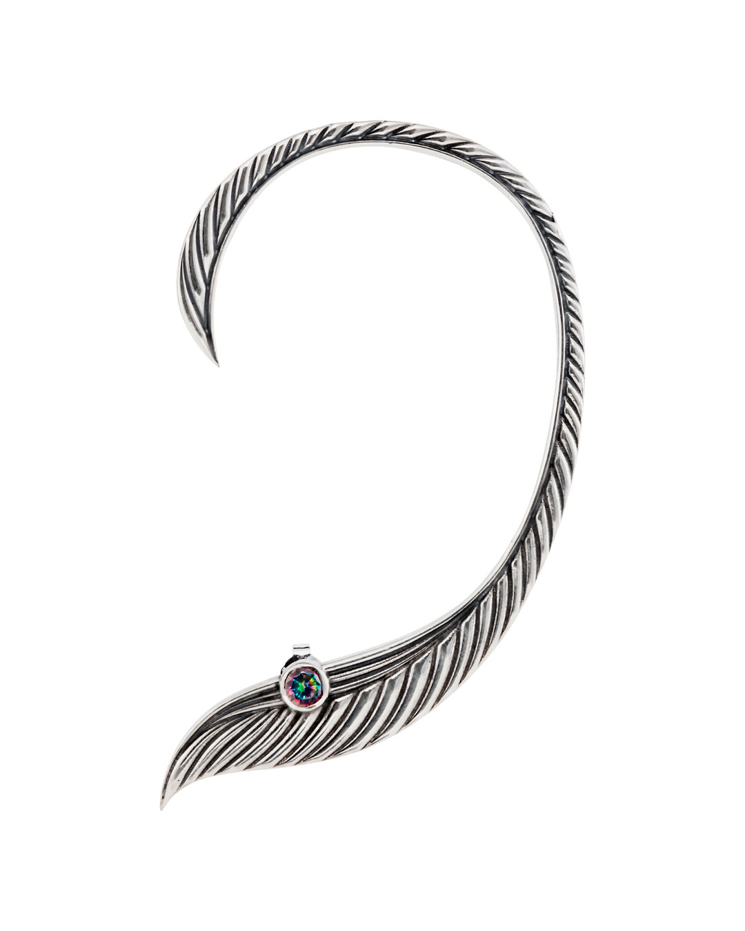 Elven ear cuff with stone, sterling silver fantasy design