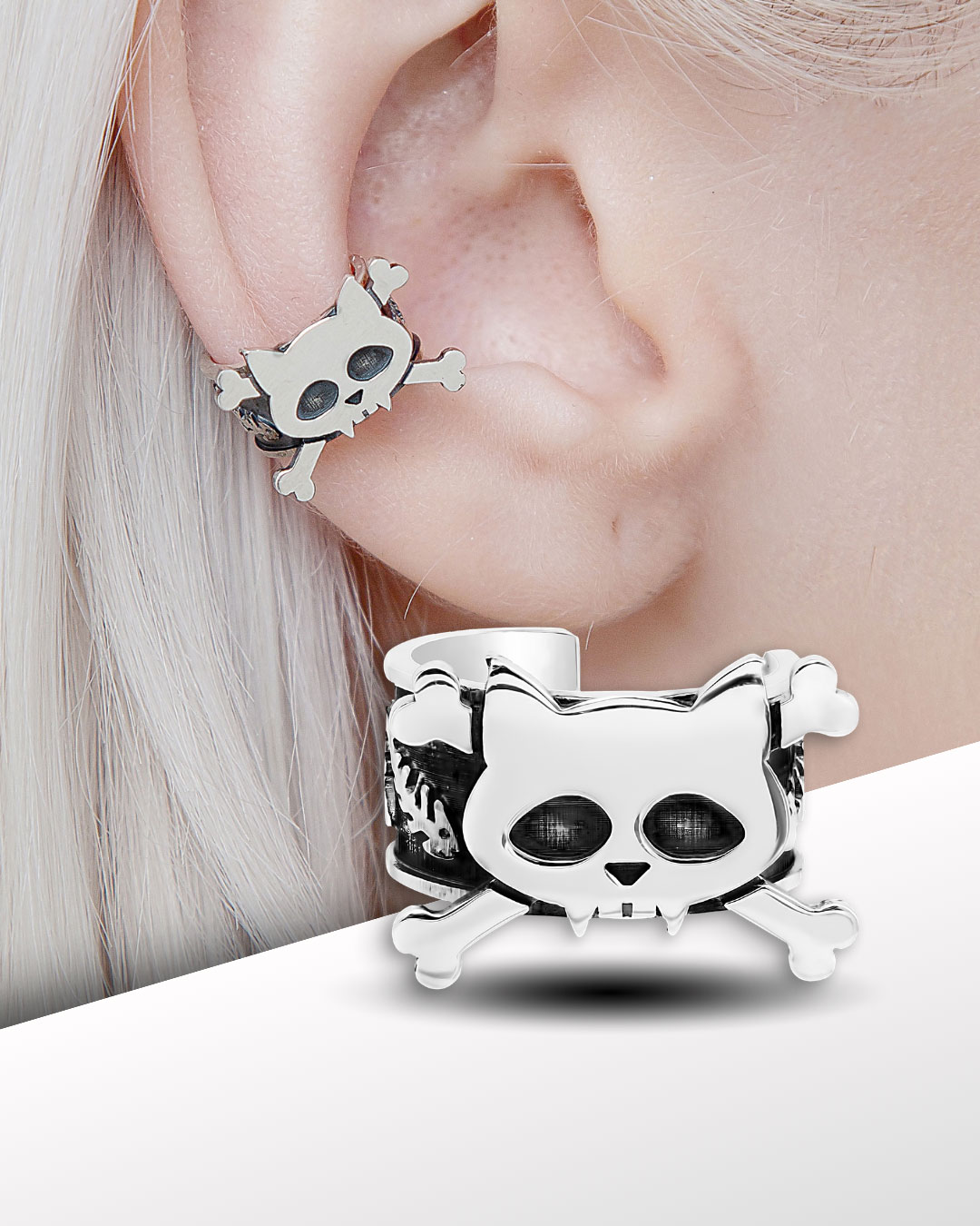 Cat Skull Ear Cuff – Sterling Silver Cartilage Earring