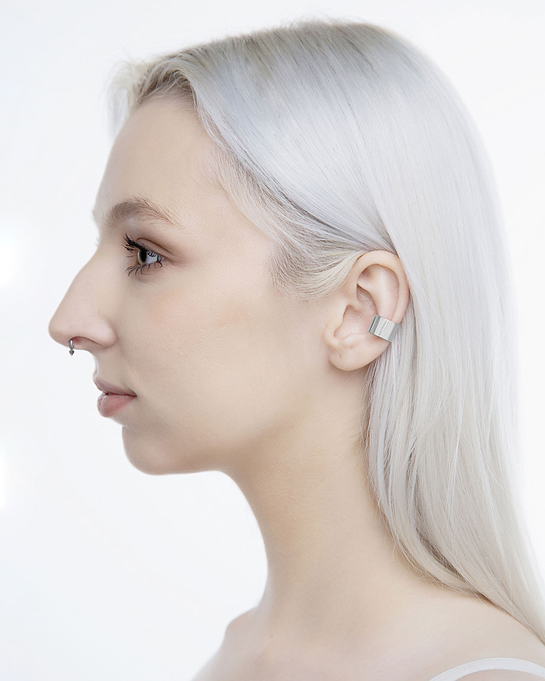 wide ear cuff sterling silver worn on model