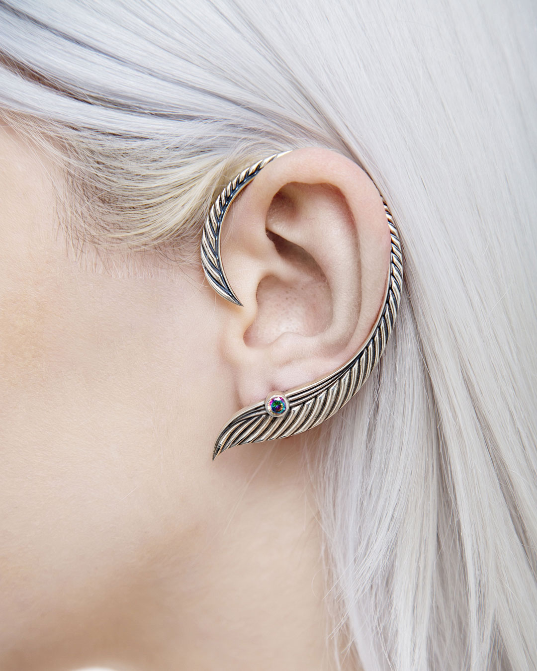 Elven fantasy ear cuff styled on ear