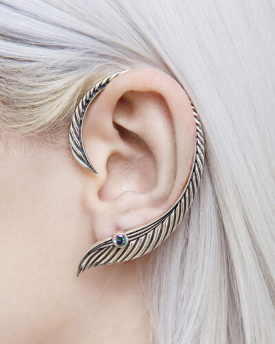 Elven ear cuff with stone on model’s ear