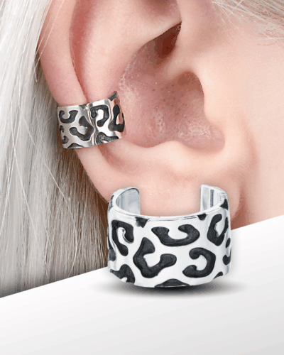 leopard ear cuff in 925 silver worn on cartilage