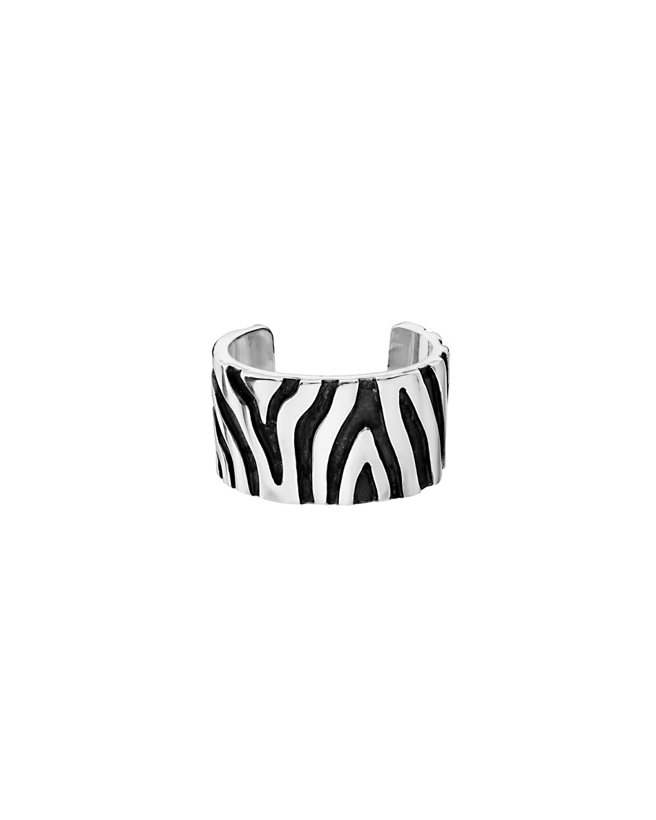 Silver zebra ear cuff on white background