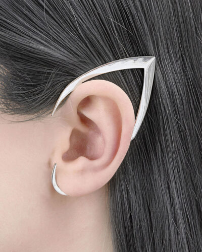 Minimalist elf ear cuff crafted from sterling silver with adjustable fit