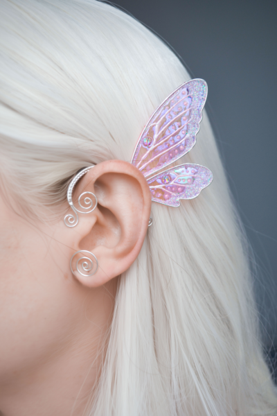 cute fairy ear cuff on ear, handmade fairycore earring, no piercing needed